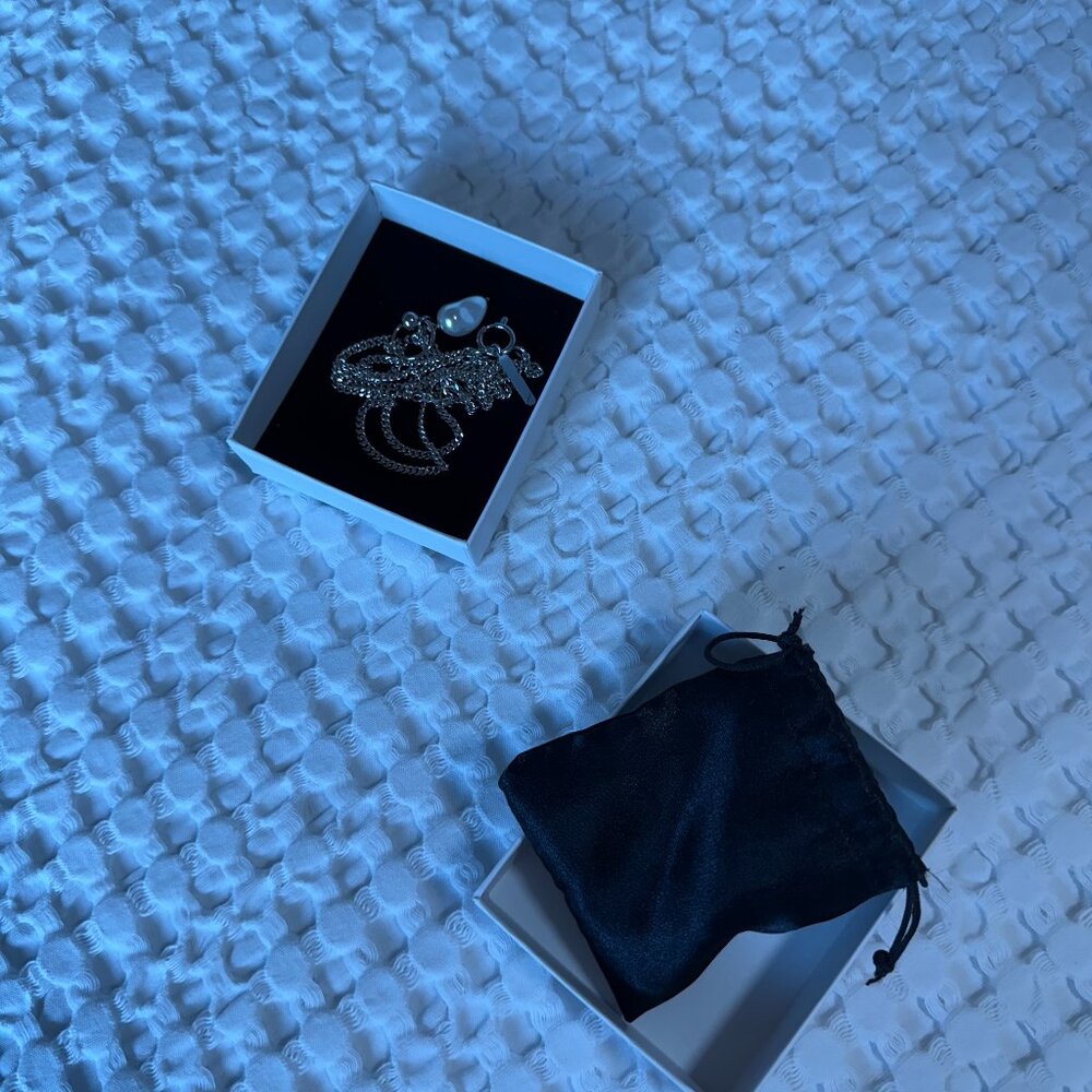 Justine Clenquet Silver Pearl Asymmetrical Necklace